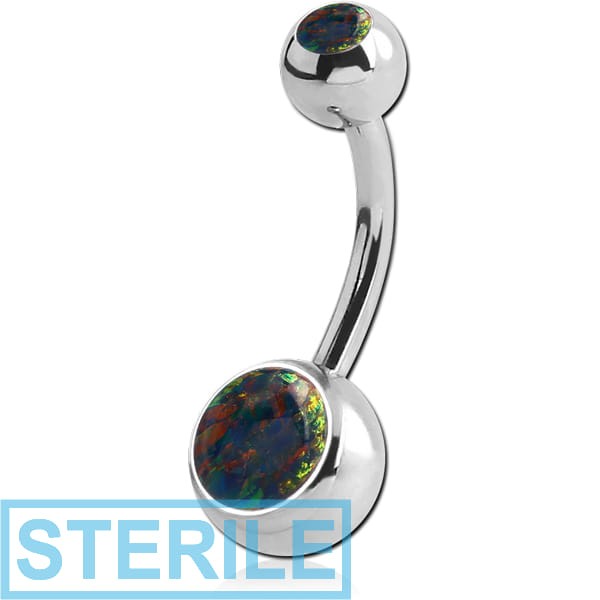 STERILE SURGICAL STEEL DOUBLE JEWELLED NAVEL BANANA WITH SYNTHETIC OPAL
