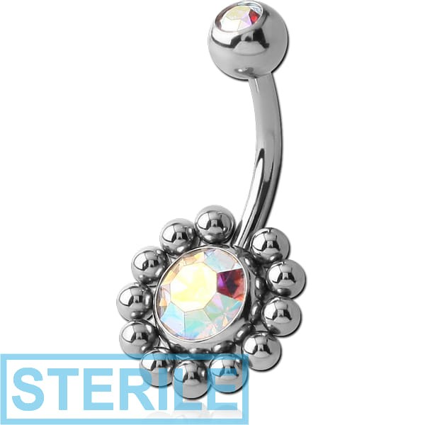 STERILE SURGICAL STEEL DOUBLE PREMIUM CRYSTALS JEWELLED FLOWER NAVEL BANANA