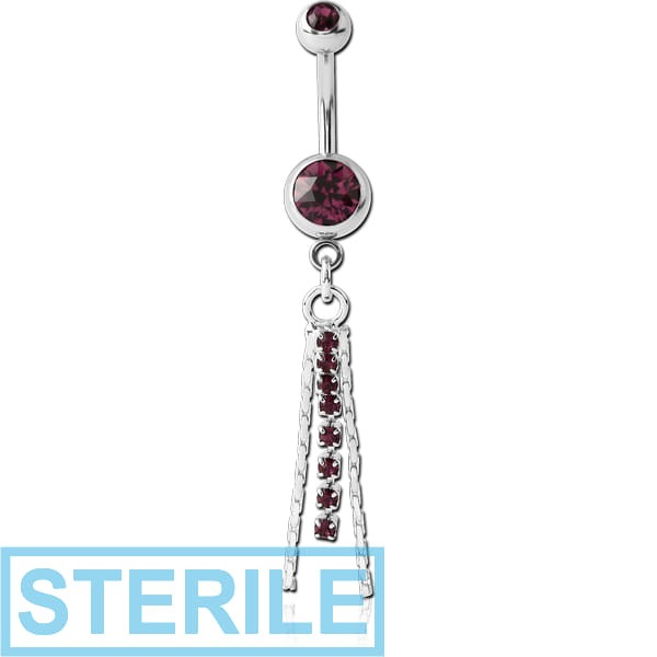 STERILE SURGICAL STEEL DOUBLE JEWELLED NAVEL BANANA WITH CHARM