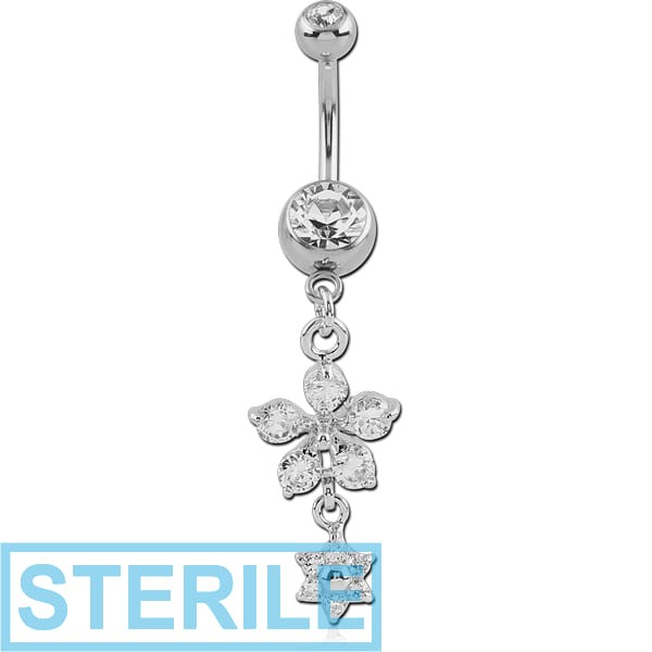 STERILE SURGICAL STEEL DOUBLE JEWELLED NAVEL BANANA WITH CHARM