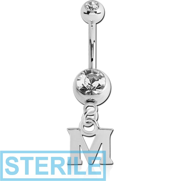 STERILE SURGICAL STEEL DOUBLE JEWELLED NAVEL BANANA WITH LETTER CHARM - M