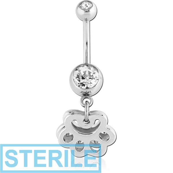 STERILE SURGICAL STEEL DOUBLE JEWELLED NAVEL BANANA WITH PAW SHADOW CHARM