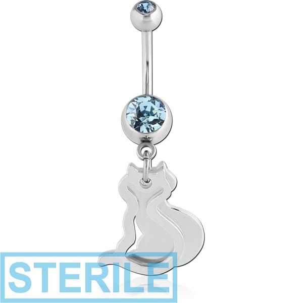 STERILE SURGICAL STEEL DOUBLE JEWELLED NAVEL BANANA WITH FOX SHADOW CHARM