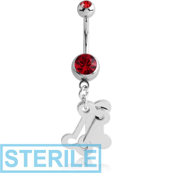 STERILE SURGICAL STEEL DOUBLE JEWELLED NAVEL BANANA WITH BONE SHADOW CHARM