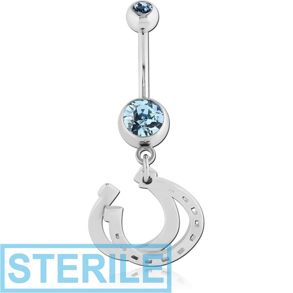 STERILE SURGICAL STEEL DOUBLE JEWELLED NAVEL BANANA WITH HORSESHOE SHADOW CHARM