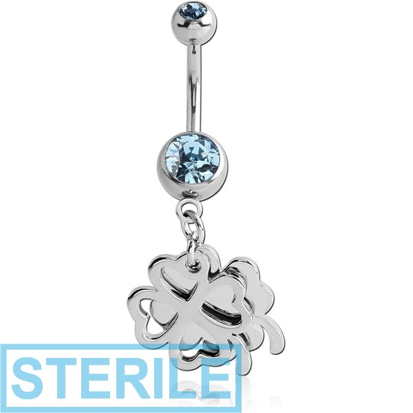 STERILE SURGICAL STEEL DOUBLE JEWELLED NAVEL BANANA WITH CLOVER SHADOW CHARM