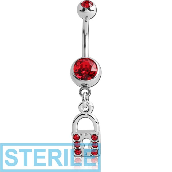 STERILE SURGICAL STEEL DOUBLE PREMIUM CRYSTALS JEWELLED NAVEL BANANA WITH LOCK CHARM