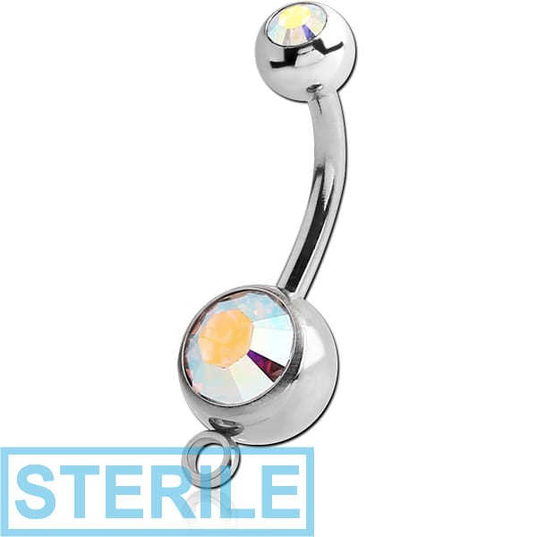 STERILE SURGICAL STEEL DOUBLE JEWELLED NAVEL BANANA WITH HOOP
