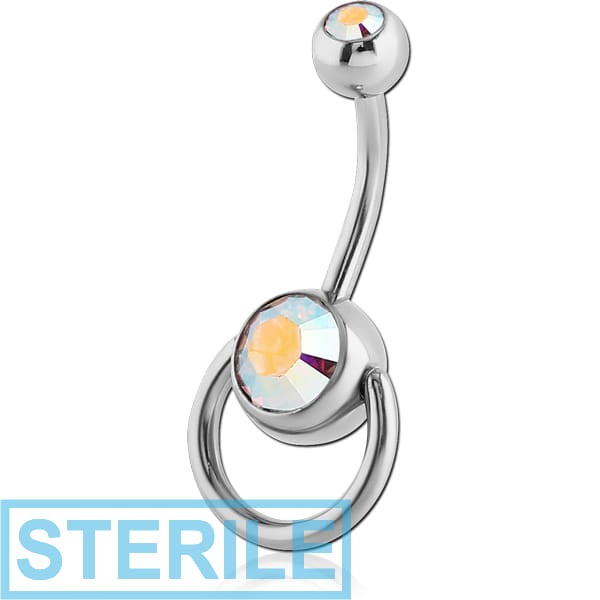 STERILE SURGICAL STEEL DOUBLE JEWELLED SLAVE NAVEL BANANA