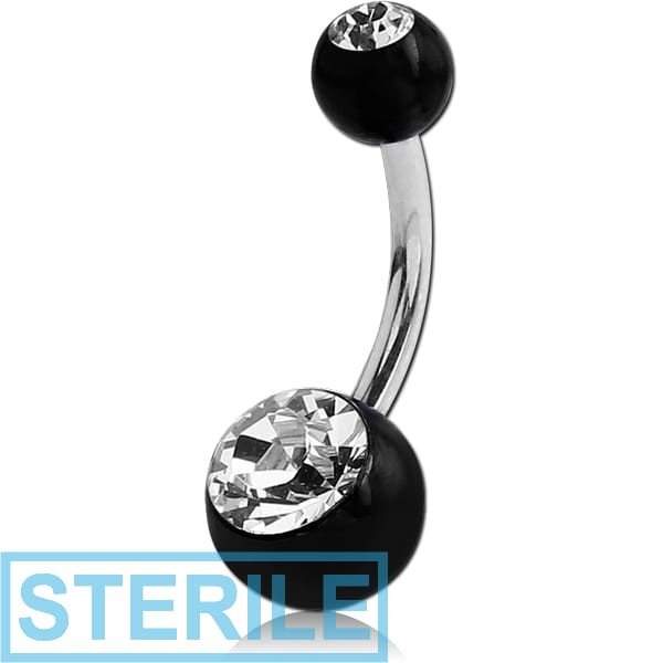 STERILE SURGICAL STEEL NAVEL BANANA WITH DOUBLE JEWELLED UV BALL