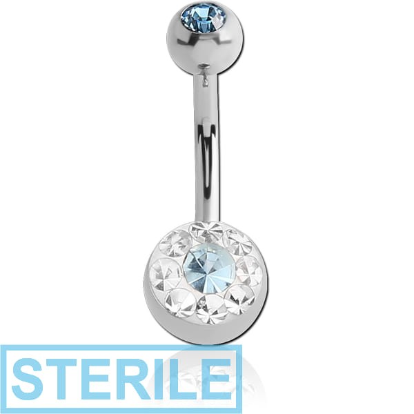 STERILE SURGICAL STEEL CRYSTALINE DOUBLE JEWELLED NAVEL BANANA