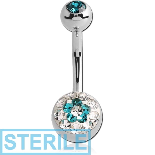 STERILE SURGICAL STEEL CRYSTALINE FLOWER DOUBLE JEWELLED NAVEL BANANA