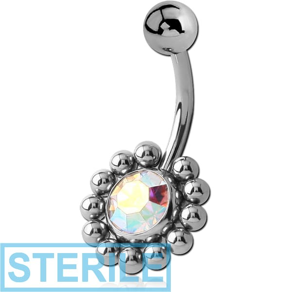 STERILE SURGICAL STEEL FLOWER JEWELLED NAVEL BANANA