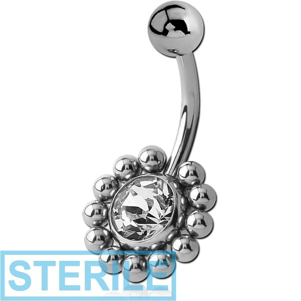 STERILE SURGICAL STEEL FLOWER OPTIMA CRYSTAL JEWELLED NAVEL BANANA