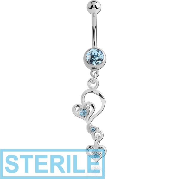 STERILE SURGICAL STEEL JEWELLED NAVEL BANANA WITH HEART CHARM