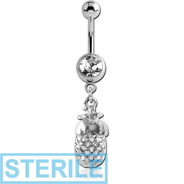 STERILE SURGICAL STEEL JEWELLED NAVEL BANANA WITH CHARM - PINEAPPLE
