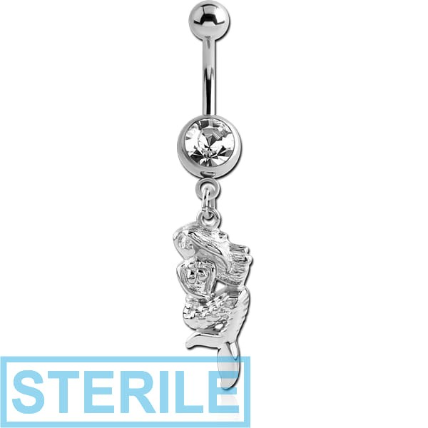 STERILE SURGICAL STEEL JEWELLED NAVEL BANANA WITH CHARM - MERMAID