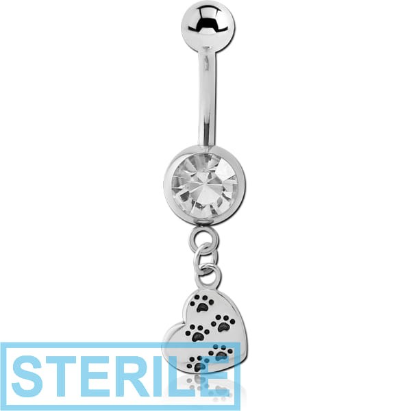 STERILE SURGICAL STEEL JEWELLED NAVEL BANANA WITH CHARM - HEART