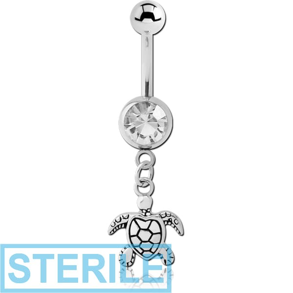STERILE SURGICAL STEEL JEWELLED NAVEL BANANA WITH CHARM - TURTLE