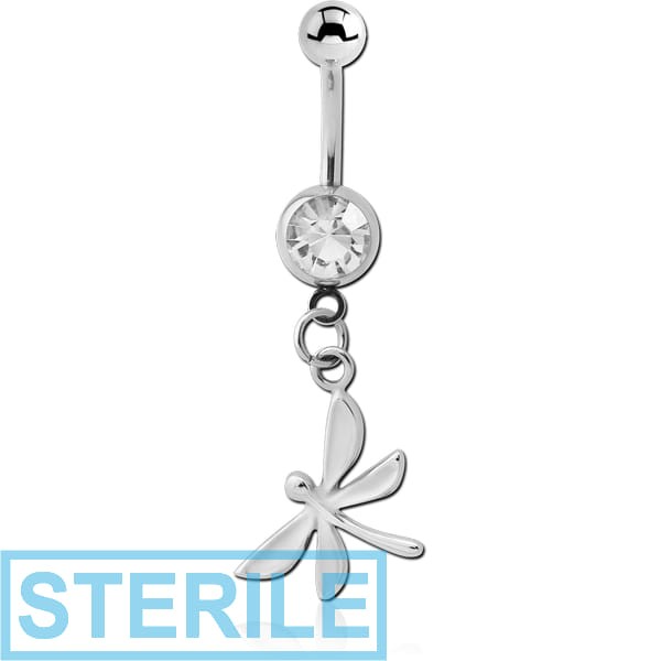 STERILE SURGICAL STEEL JEWELLED NAVEL BANANA WITH CHARM - DRAGONFLY