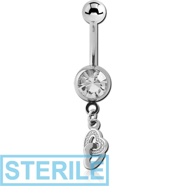 STERILE SURGICAL STEEL JEWELLED NAVEL BANANA WITH CCHARM - HEART KEY