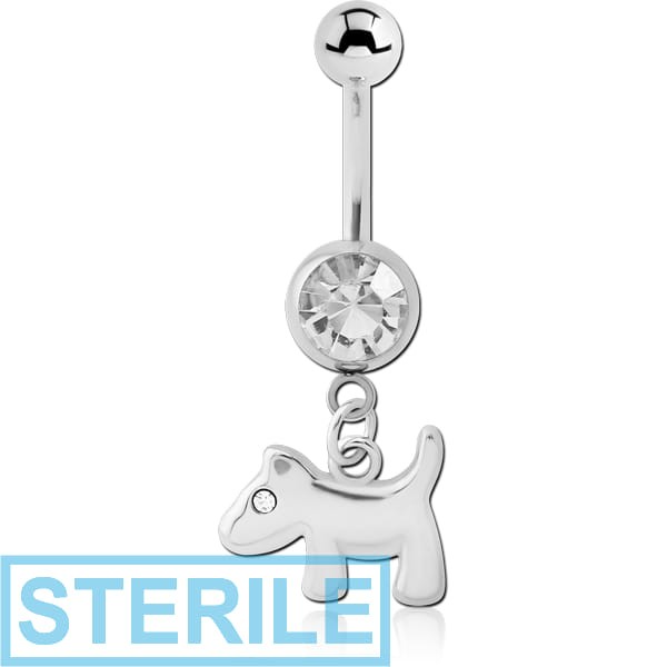 STERILE SURGICAL STEEL JEWELLED NAVEL BANANA WITH JEWELLED CHARM - DOG