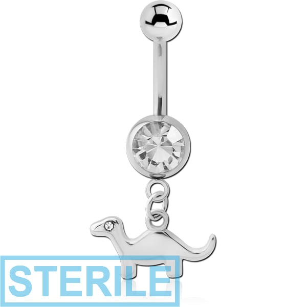 STERILE SURGICAL STEEL JEWELLED NAVEL BANANA WITH JEWELLED CHARM - DINOSAUR