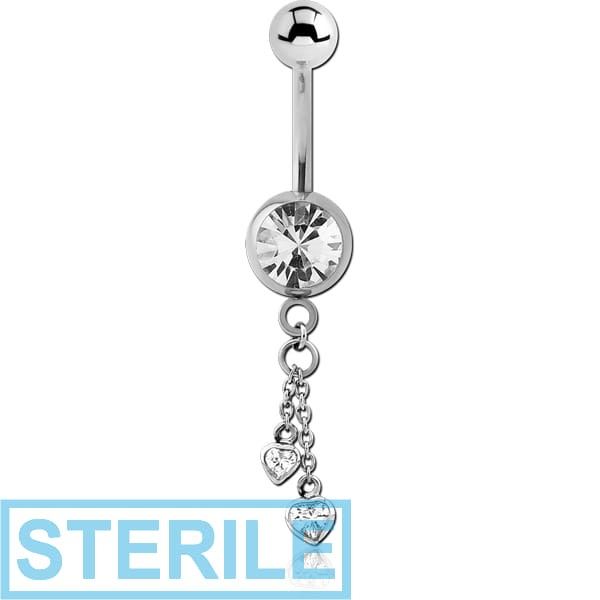 STERILE SURGICAL STEEL JEWELLED NAVEL BANANA WITH CHARM - HEART