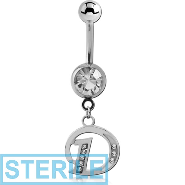 STERILE SURGICAL STEEL JEWELLED NAVEL BANANA WITH CHARM - D