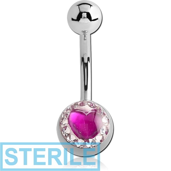 STERILE SURGICAL STEEL CRYSTALINE HEART JEWELLED NAVEL BANANA