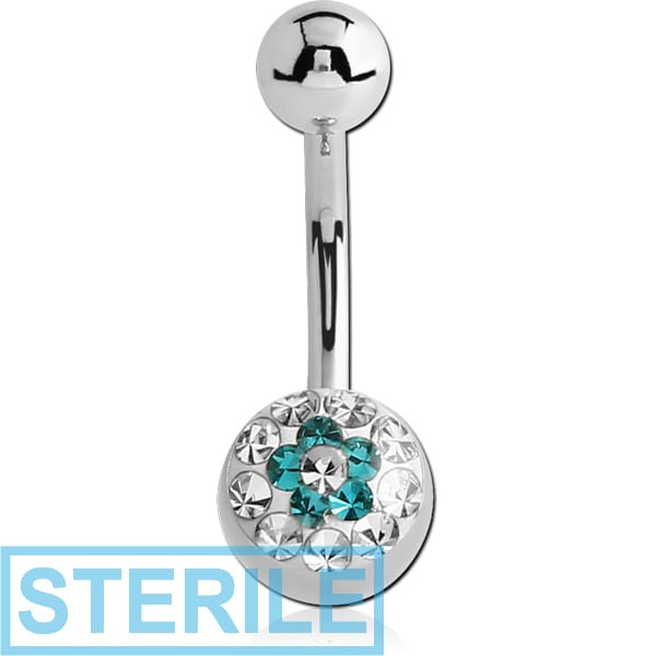 STERILE SURGICAL STEEL CRYSTALINE FLOWER JEWELLED NAVEL BANANA