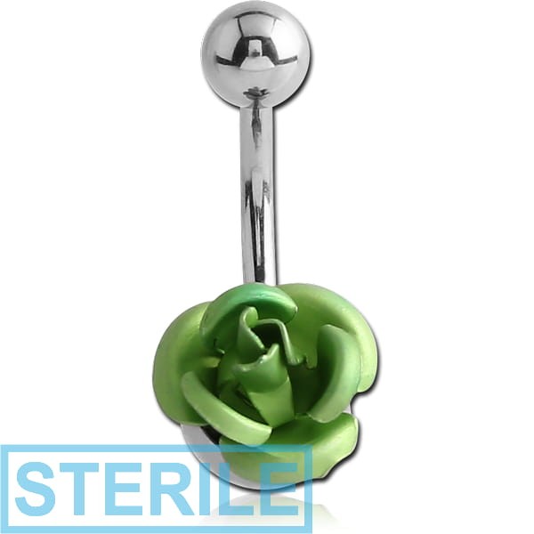 STERILE SURGICAL STEEL NAVEL BANANA WITH ANODISED FLOWER BALL