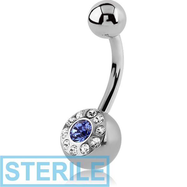 STERILE SURGICAL STEEL JEWELLED MULTI STONE NAVEL BANANA