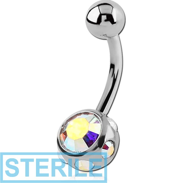 STERILE SURGICAL STEEL JEWELLED MULTI STONE NAVEL BANANA