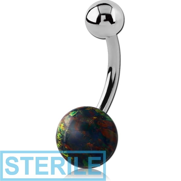 STERILE SURGICAL STEEL NAVEL BANANA WITH SYNTHETIC OPAL BALL