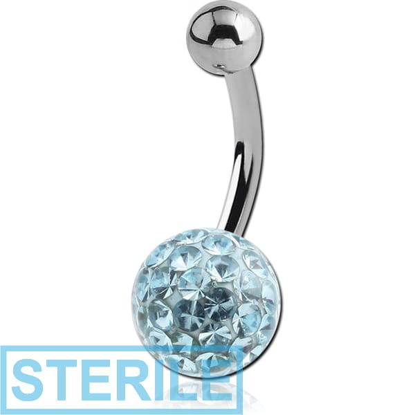 STERILE SURGICAL STEEL EPOXY COATED CRYSTALINE JEWELLED BALL NAVEL BANANA