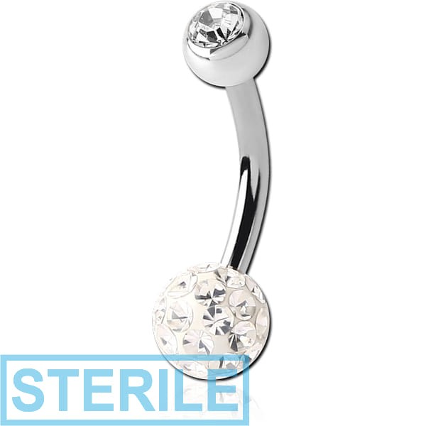 STERILE SURGICAL STEEL EPOXY COATED CRYSTALINE JEWELLED BALL NAVEL BANANA