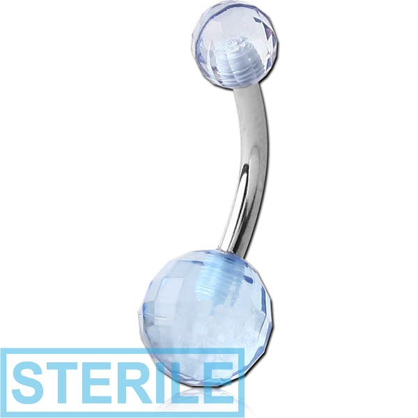STERILE SURGICAL STEEL DOUBLE ACRYLIC FACETED BALL NAVEL BANANA
