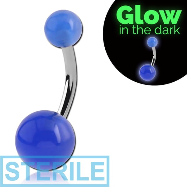STERILE SURGICAL STEEL DOUBLE GLOW IN THE DARK BALL NAVEL BANANA