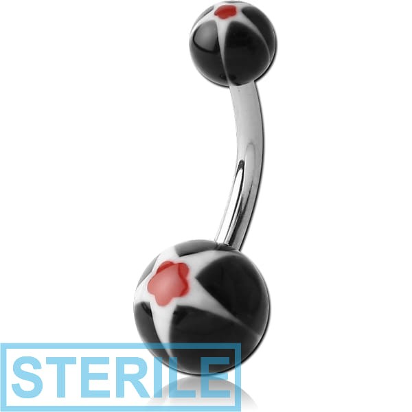 STERILE SURGICAL STEEL DOUBLE UV GLITTERING MURANO BALL NAVEL BANANA