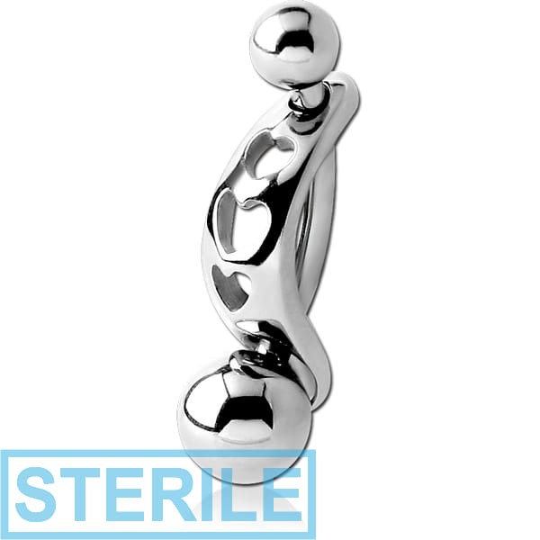 STERILE SURGICAL STEEL HEART CUT OUT INTIMATE SHIELD AND MINI NAVEL BANANA