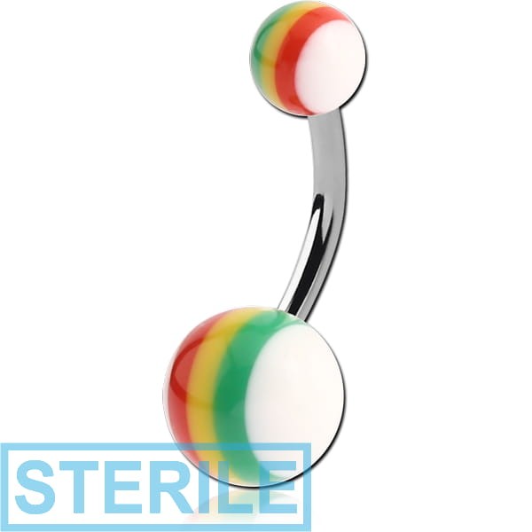 STERILE SURGICAL STEEL DOUBLE UV RASTA BALL NAVEL BANANA