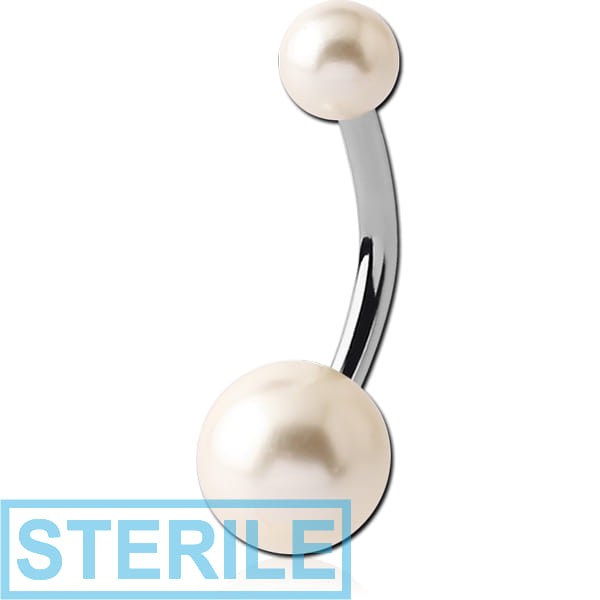 STERILE SURGICAL STEEL DOUBLE SYNTHETIC PEARL BALL NAVEL BANANA