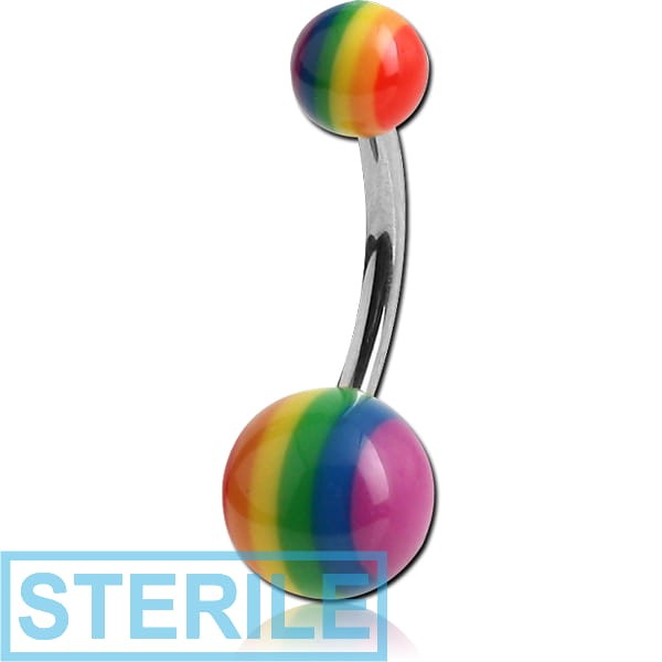 STERILE SURGICAL STEEL DOUBLE UV RAINBOW BALL NAVEL BANANA