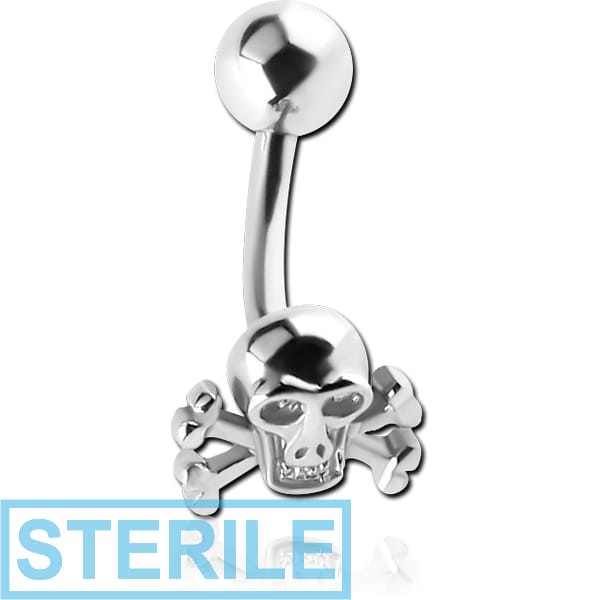 STERILE SURGICAL STEEL SKULL CROSSBONES CURVED BARBELL