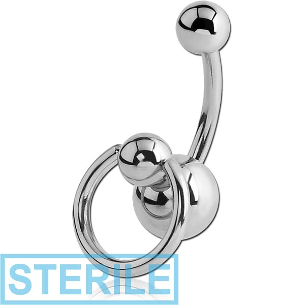 STERILE SURGICAL STEEL SLAVE NAVEL BANANA WITH BALL CLOSURE RING ON EXTRA BALL