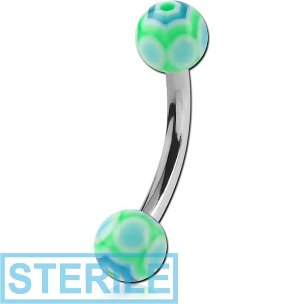 STERILE SURGICAL STEEL CURVED BARBELL WITH UV WEB BALL