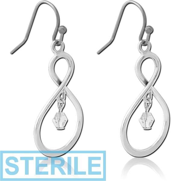 STERILE RHODIUM PLATED BRASS JEWELLED EARRINGS PAIR