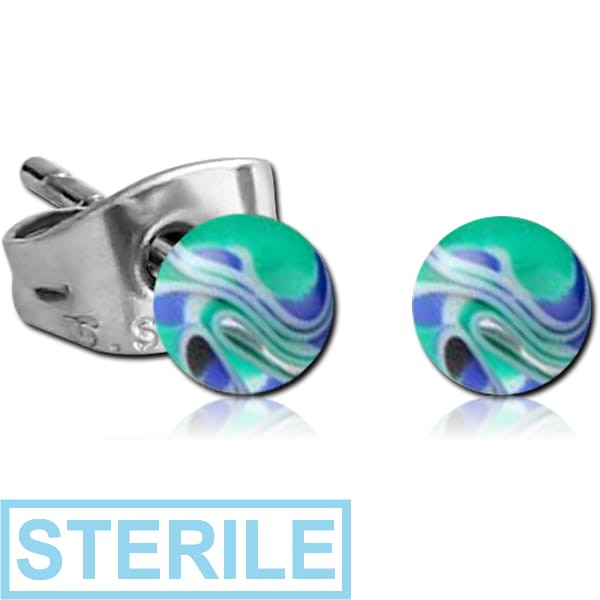 STERILE UV ACRYLIC JAW BREAKER BALL EAR STUDS PAIR