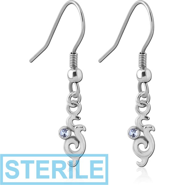 STERILE RHODIUM PLATED BRASS JEWELLED EARRINGS PAIR - FILIGREE